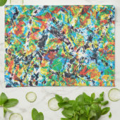 青カラフル緑春花文芸術 キッチンタオル (折り畳み)