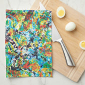 青カラフル緑春花文芸術 キッチンタオル (四つ折り)