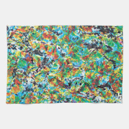 青カラフル緑春花文芸術 キッチンタオル