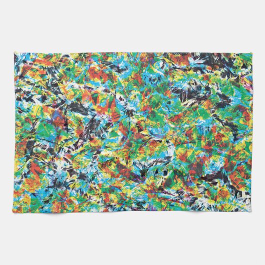 青カラフル緑春花文芸術 キッチンタオル (横)