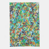 青カラフル緑春花文芸術 キッチンタオル (縦)