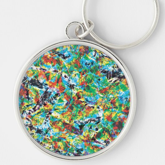 青カラフル緑春花文芸術 キーホルダー (正面)
