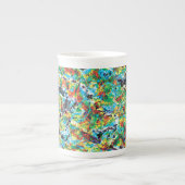 青カラフル緑春花文芸術 ボーンチャイナマグカップ (正面)