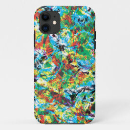 青カラフル緑春花文芸術 iPhone 11 ケース