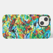 青カラフル緑春花文芸術 iPhoneケース (裏面横)