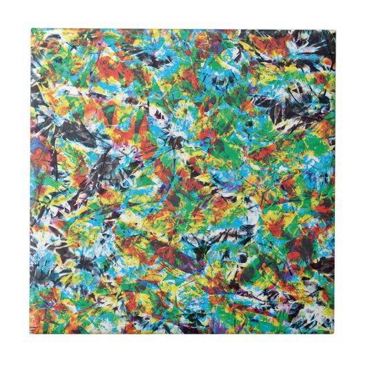 青カラフル緑色の春の花模様 タイル (正面)