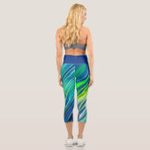 青カラフル線模様ヨガ カプリレギンス (裏面)