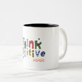 青カラフル考え前向き ツートーンマグカップ (正面右)