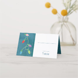 青カラフル背景のクリスマスライト プレイスカード