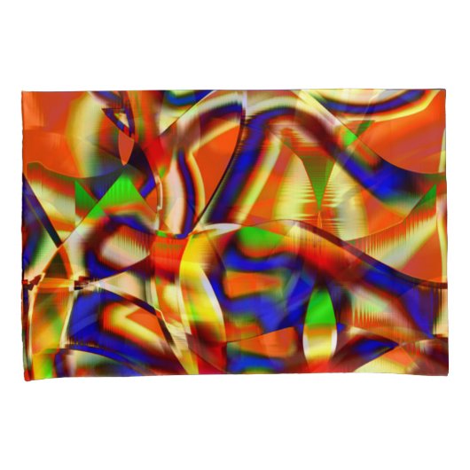 青カラフル色とオレンジ色の戦い 枕カバー (正面右)