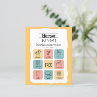 青カラフル色と黄色のイラスト✏️🏫ビンゴカード