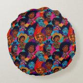 青カラフル色のアフリカ人女性 ラウンドクッション (裏面)