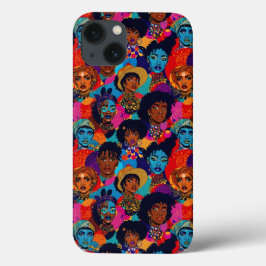 青カラフル色のアフリカ人女性 iPhone 13ケース