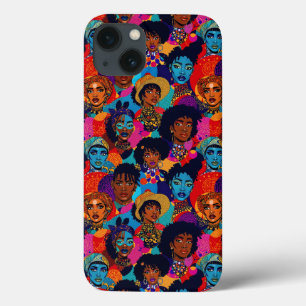 青カラフル色のアフリカ人女性 iPhone 13ケース