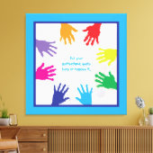 青カラフル色の子ども向けハンドプ縁どロ キャンバスプリント (インサイチュ (リビング))