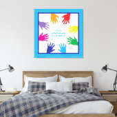 青カラフル色の子ども向けハンドプ縁どロ キャンバスプリント (インサイチュ (寝室))