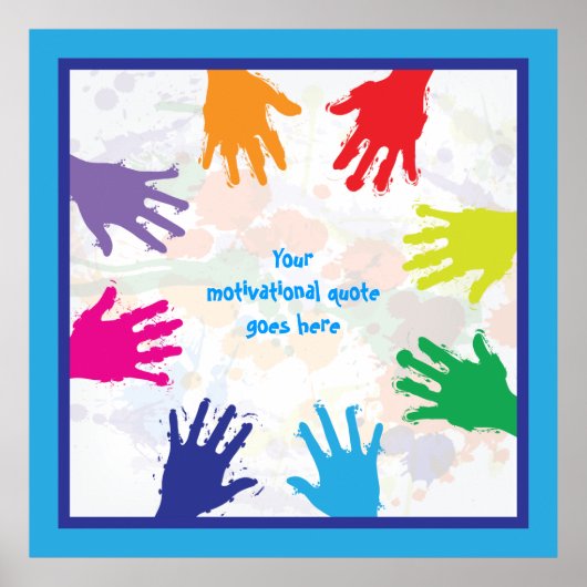 青カラフル色の子ども向けハンドプ縁どロ ポスター (正面)