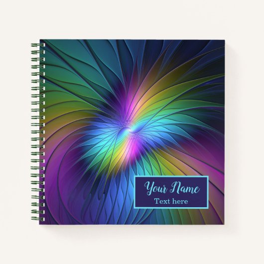 青カラフル色の抽象芸術モダンフラクタル名 ノートブック (正面)