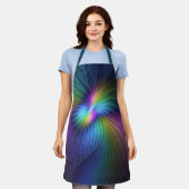 青カラフル色の抽象芸術モダンフラクタル エプロン (着用した状態)