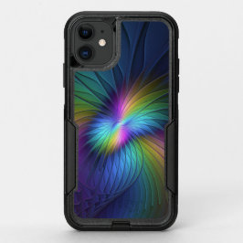 青カラフル色の抽象芸術モダンフラクタル オッターボックスコミューターiPhone 11ケース