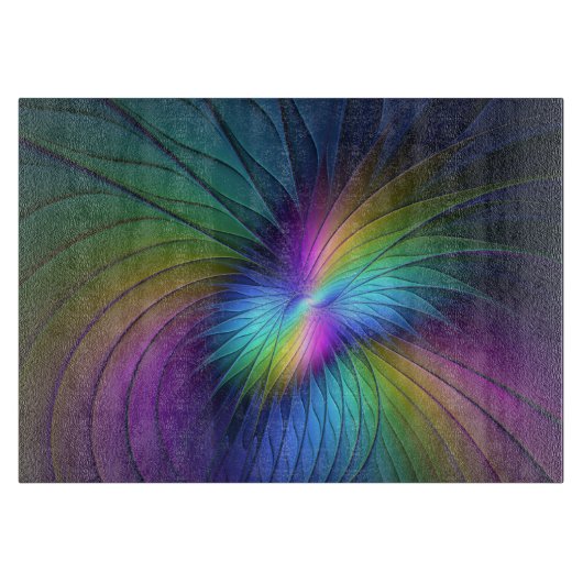 青カラフル色の抽象芸術モダンフラクタル カッティングボード (正面)