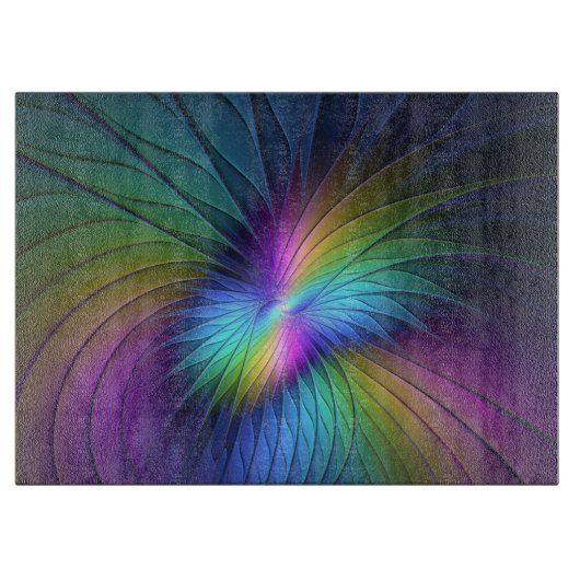 青カラフル色の抽象芸術モダンフラクタル カッティングボード (正面)