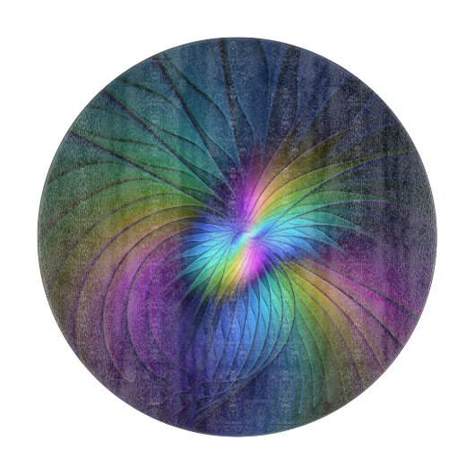 青カラフル色の抽象芸術モダンフラクタル カッティングボード (正面)