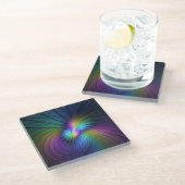 青カラフル色の抽象芸術モダンフラクタル ガラスコースター (アングル)