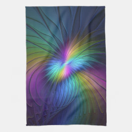 青カラフル色の抽象芸術モダンフラクタル キッチンタオル