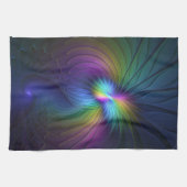 青カラフル色の抽象芸術モダンフラクタル キッチンタオル (横)