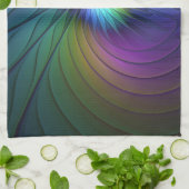 青カラフル色の抽象芸術モダンフラクタル キッチンタオル (折り畳み)