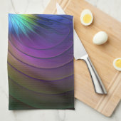 青カラフル色の抽象芸術モダンフラクタル キッチンタオル (四つ折り)