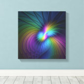 青カラフル色の抽象芸術モダンフラクタル キャンバスプリント (インサイチュ (ウッドフロア))