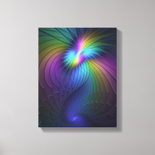 青カラフル色の抽象芸術モダンフラクタル キャンバスプリント (正面)