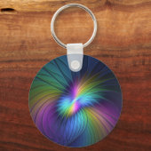 青カラフル色の抽象芸術モダンフラクタル キーホルダー (正面)