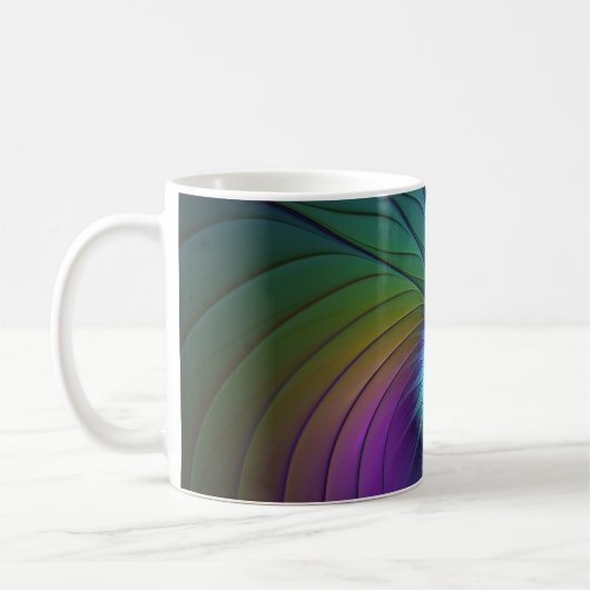 青カラフル色の抽象芸術モダンフラクタル コーヒーマグカップ (左)