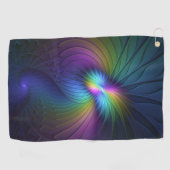 青カラフル色の抽象芸術モダンフラクタル ゴルフタオル (横)