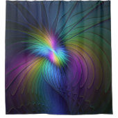 青カラフル色の抽象芸術モダンフラクタル シャワーカーテン (正面)