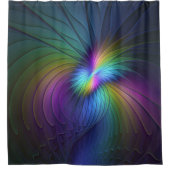 青カラフル色の抽象芸術モダンフラクタル シャワーカーテン (正面)