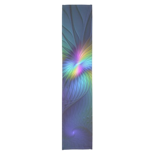 青カラフル色の抽象芸術モダンフラクタル ショートテーブルランナー (正面)