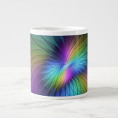 青カラフル色の抽象芸術モダンフラクタル ジャンボコーヒーマグカップ (正面)