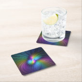 青カラフル色の抽象芸術モダンフラクタル スクエアペーパーコースター (インサイチュ)