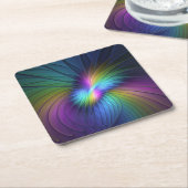 青カラフル色の抽象芸術モダンフラクタル スクエアペーパーコースター (アングル)