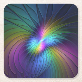 青カラフル色の抽象芸術モダンフラクタル スクエアペーパーコースター