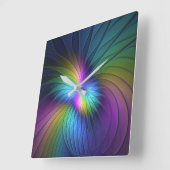 青カラフル色の抽象芸術モダンフラクタル スクエア壁時計 (傾斜)