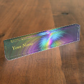 青カラフル色の抽象芸術モダンフラクタル デスクネームプレート (側面)