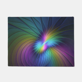 青カラフル色の抽象芸術モダンフラクタル ドアマット