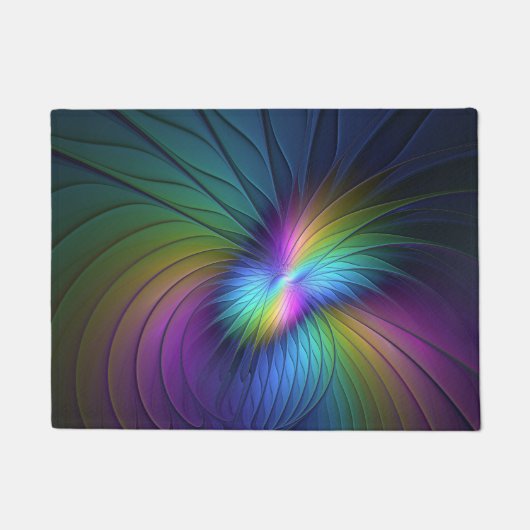 青カラフル色の抽象芸術モダンフラクタル ドアマット (正面)