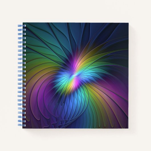 青カラフル色の抽象芸術モダンフラクタル ノートブック (正面)