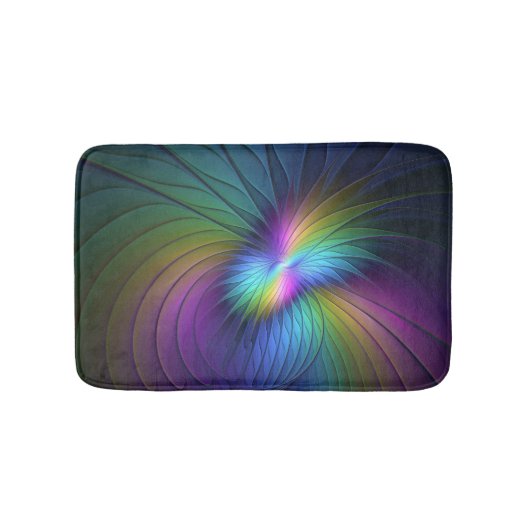 青カラフル色の抽象芸術モダンフラクタル バスマット (正面)